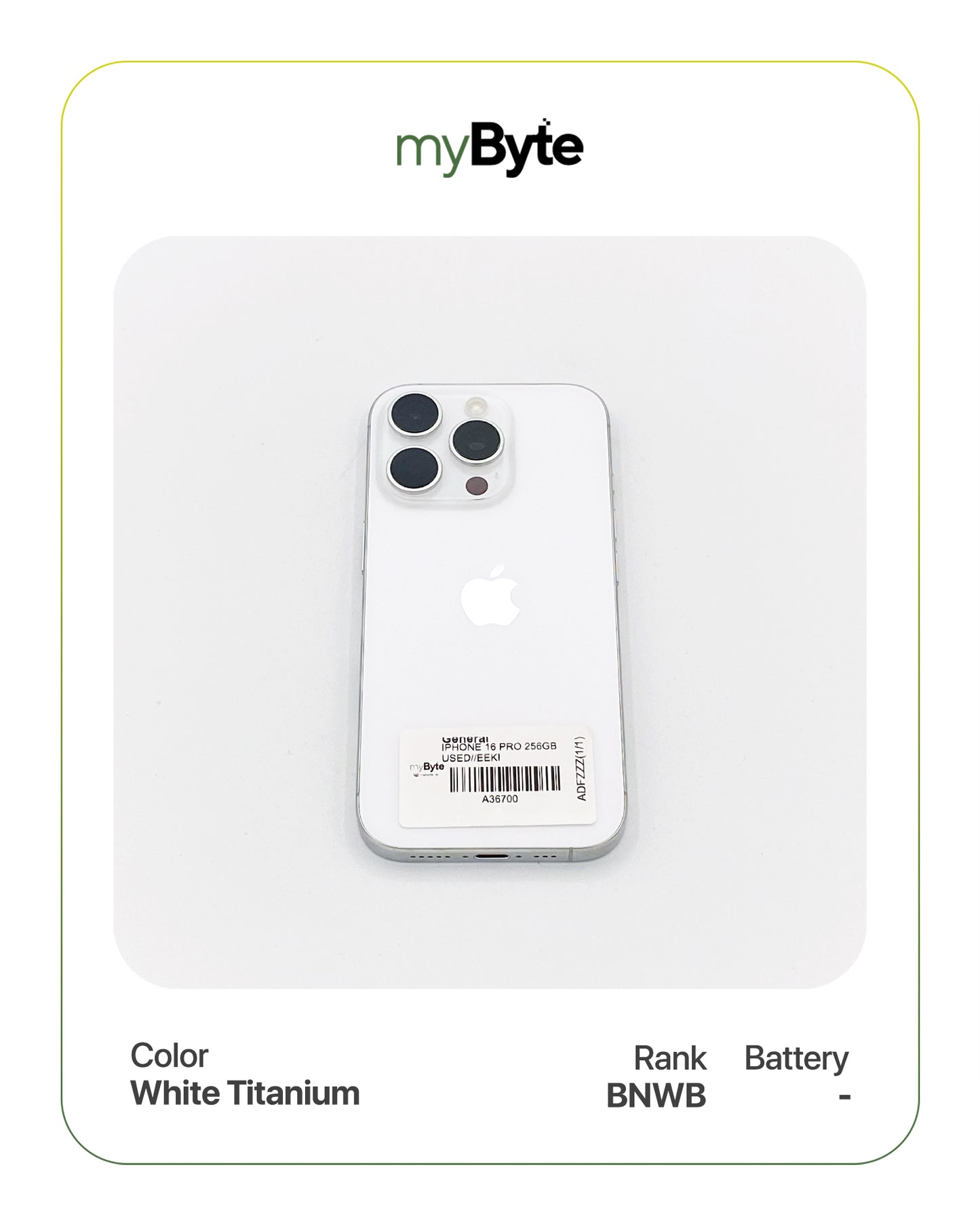 iPhone 16 Pro 5G 256GB White Titanium myByte International