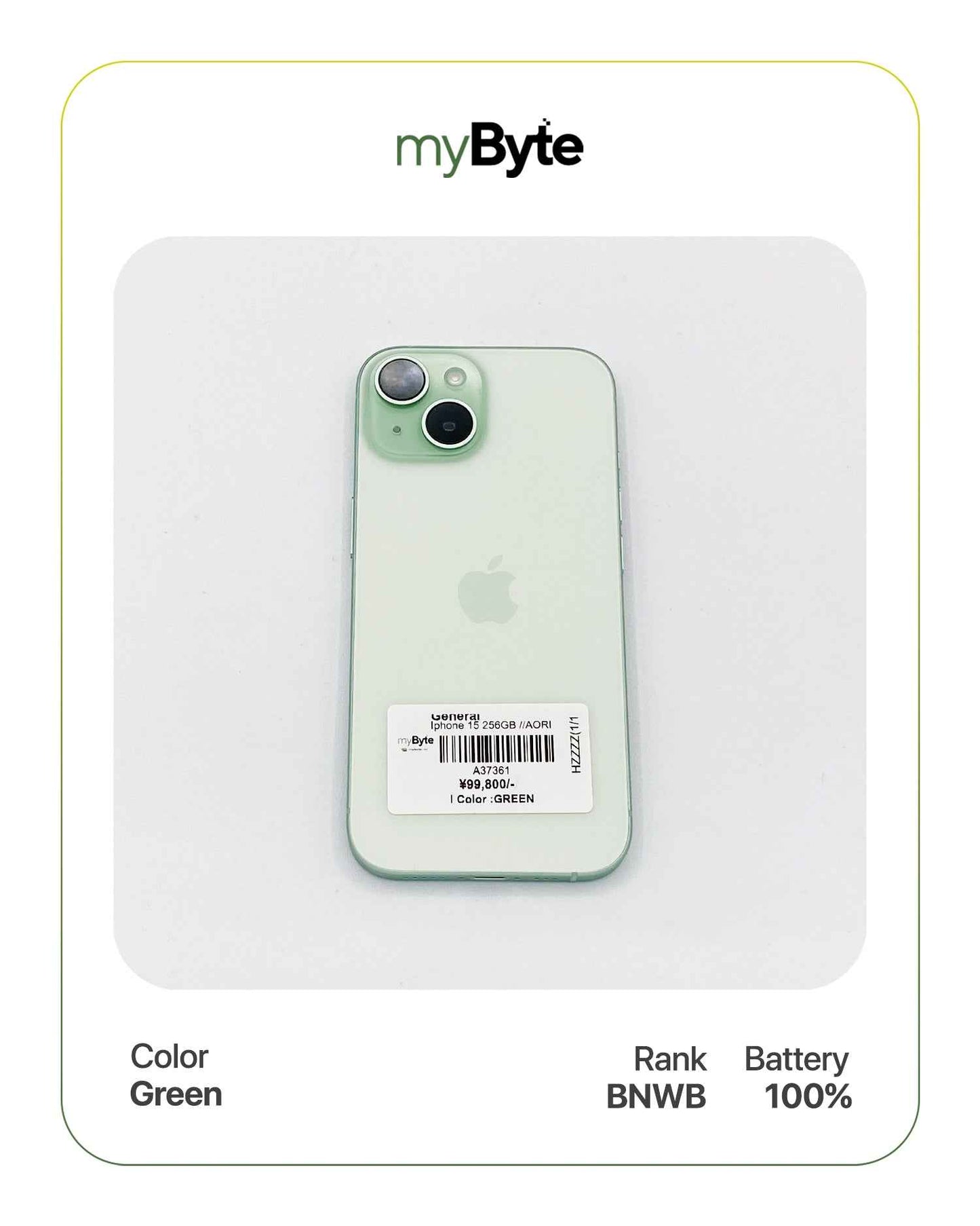 iPhone 15 5G 256GB (Sim Free) Green myByte International