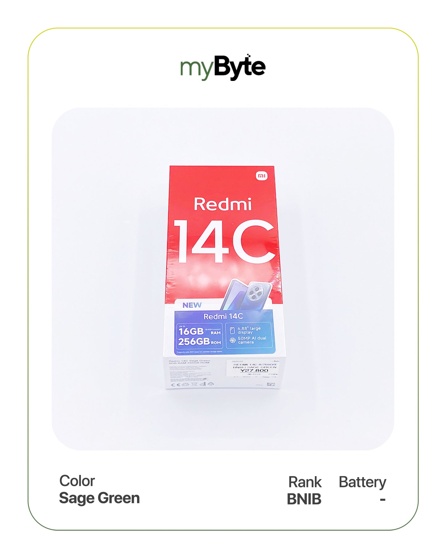 Redmi 14C 256GB Dual SIM (SIM Free) Sage Green SIM Free myByte International