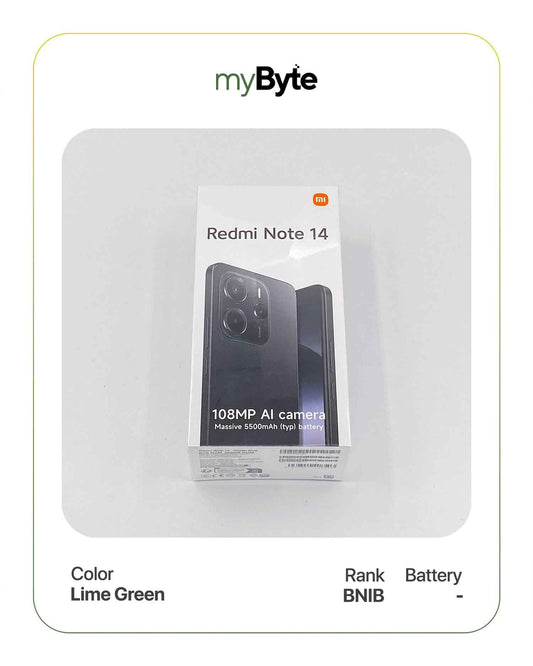 Redmi Note 14 128GB Silent Camera (Dual SIM) Lime Green SIM Free myByte International